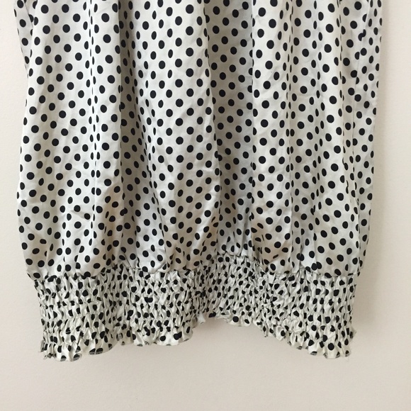 FOREVER 21 Y2K White Black Polka Dot Satin Halter Neck Smocked Hem Tank Top - Picture 3 of 7